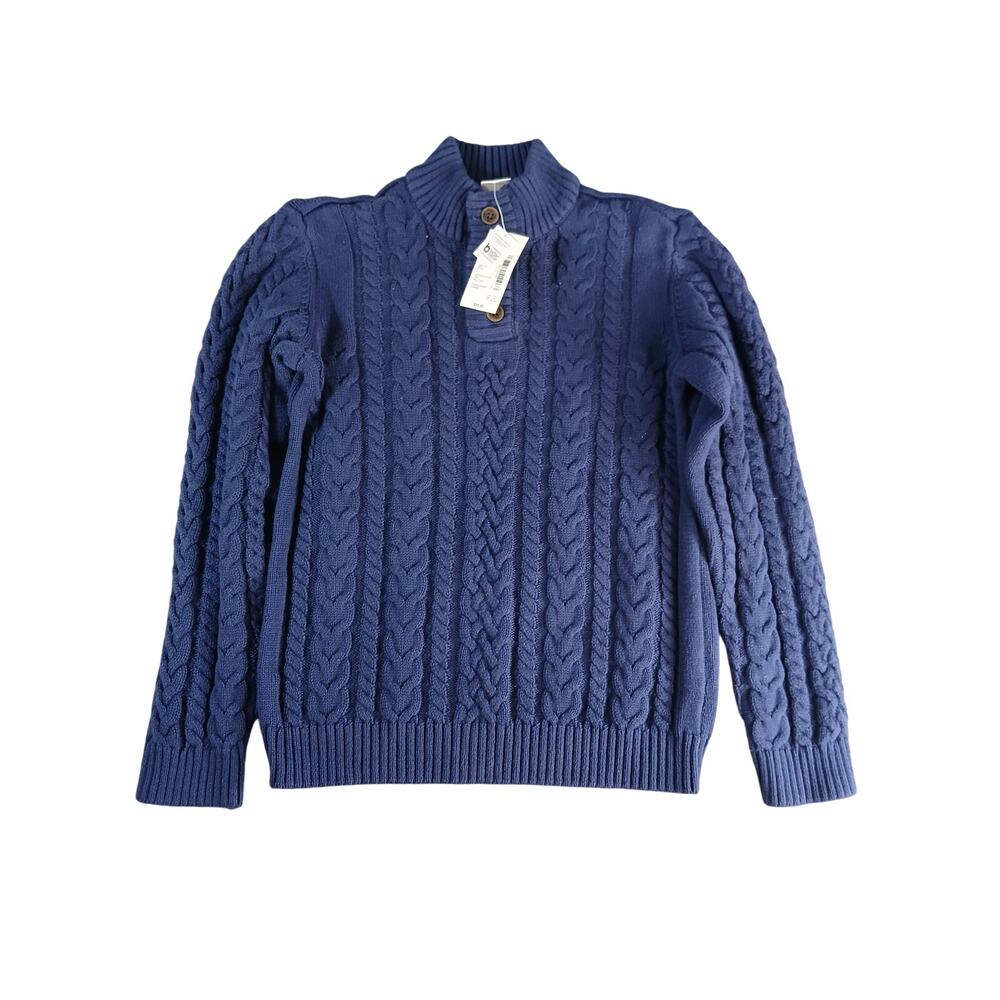 Gymboree Sweater Boys Size 8 Blue Cable Knit Nordic Winter Pullover 1/4 Button